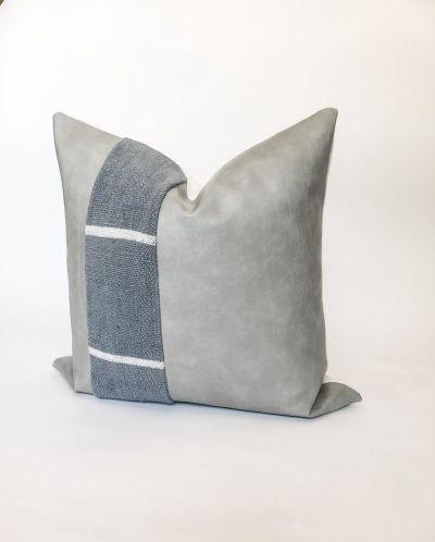 Grey Mudcloth Off White Dash  Light Grey Faux Leather
