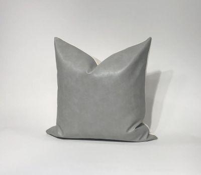 Light Grey Faux Leather Modern Pillow No Insert-18"x18"