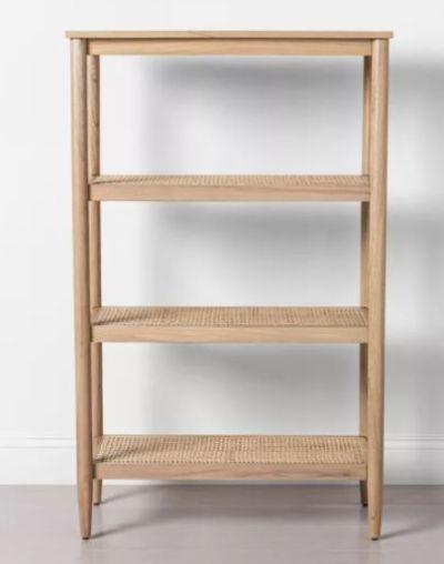 4 Shelf Wood Cane Bookcase
