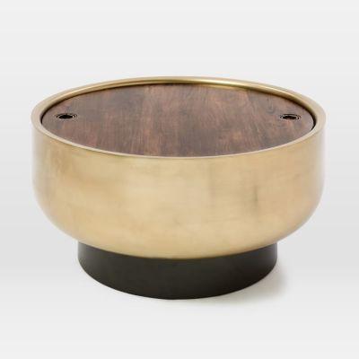 Drum Storage Coffee Table, Walnut/Antique Brass