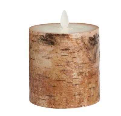 Flameless Flickering Birch Textured Wax Pillar Candle