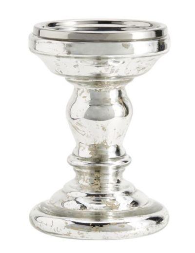 Antique Mercury Glass Candle Holder Pillar Small