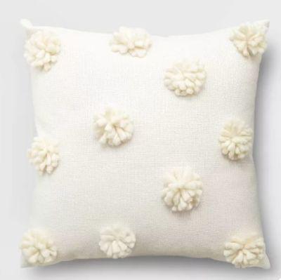 Square Tassel Throw Pillow​ with Pom-Pom Cream