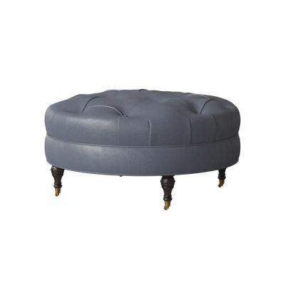 Genuine Leather Tufted Round Cocktail Ottoman