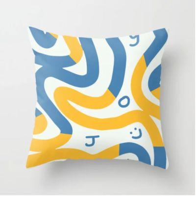 Joy in blue and yellow summer Throw Pillow