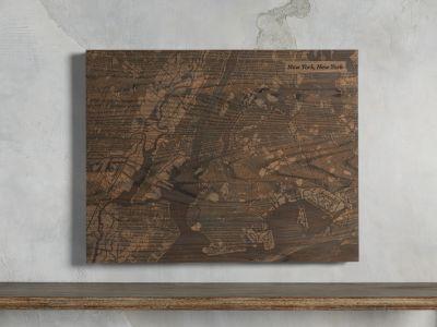 engraved wood new york city street map