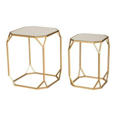 Glitzhome Metal WGlass Gold Accent Table Set