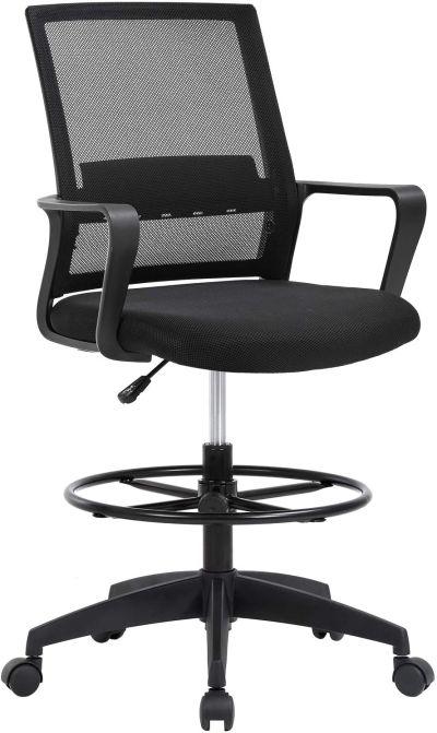 Drafting Chair Tall Office Chair Adjustable Height with Lumbar Support Arms Footrest Mid Back Desk Chair Swivel Rolling Mesh Computer Chair for Adults Standing Desk Drafting Stool Black With Insert-36"x5"