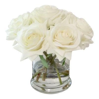 Real Touch Roses Floral Arrangements in Glass Vase