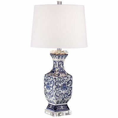 Iris Blue And White Porcelain With Crystal Table Lamp