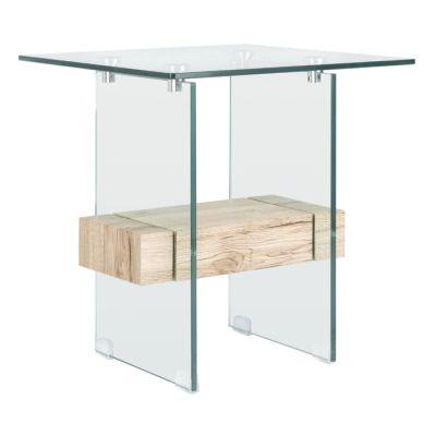 Kayley Glass Top Sled End Table with Storage