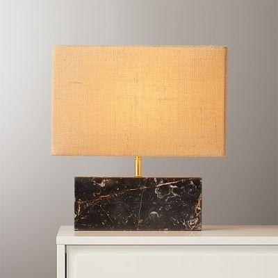 Floral Marble With Hemp Shade Rectangular Table Lamp