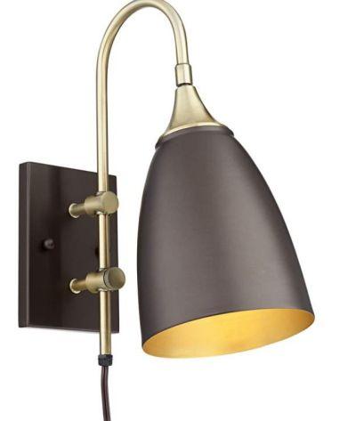 Lewes Bronze and Antique Brass Plug In Wall Lamp