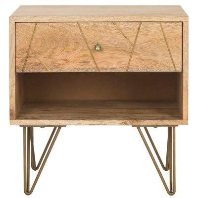 Kirk 20'' Tall 1 - Drawer Metal Nightstand in Natural/Brass