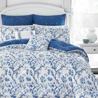 Elise Blue White Reversible Farmhouse Country Comforter Set