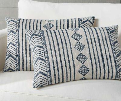 Marek Faded Blue Geometric Lumbar Pillows Set of 2 With Insert-24"x16"