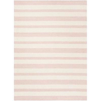Claro Striped Handmade Tufted Wool Pink Ivory Area Rug-8'x10'