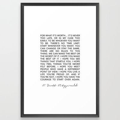 Quote Poster Framed Art Print with Frame 24"x36"