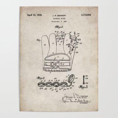 Baseball Glove Patent Antique Poster