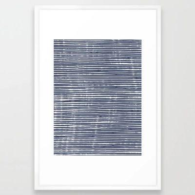 Stripes, Mudcloth, Indigo, Navy Blue, Boho Wall Art Framed Art Print