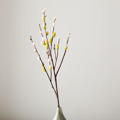 Pure Black Ceramic Vase & Faux Botanicals Arrangement Bundle
