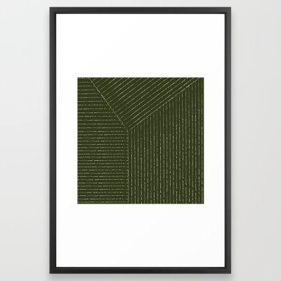 Lines Olive Green Art Print with Frame 24" x 36"