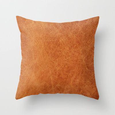 Farmhouse Style Original Camel Leather Oriental Design Throw Pillow With Insert-18"x18"