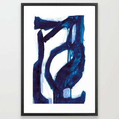 Blue Abstract Framed Art Print with frame 24" x 36"