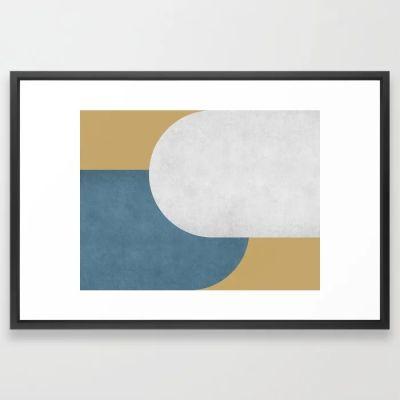 Halfmoon Colorblock White Blue on Gold Framed Art Print