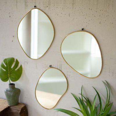 Brass Framed Organic Shaped Mirrors Set Of 3