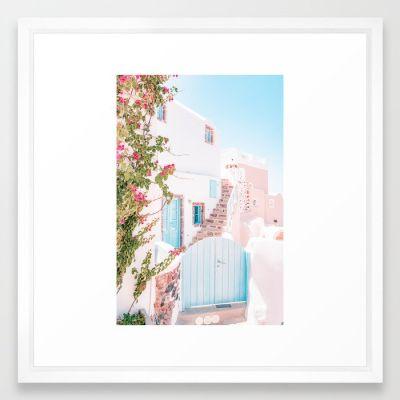 Santorini Greece Mamma Mia Pink House Framed Art Print