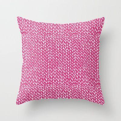Hand Knit Hot Pink Throw Pillow