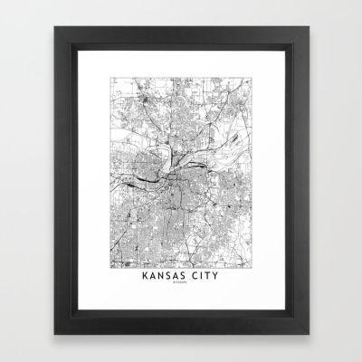 KANSAS CITY WHITE MAP FRAMED ART PRINT