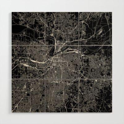 KANSAS CITY BLACK MAP WOOD WALL ART