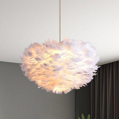 3 Light Globe Chandelier with Feather Accents