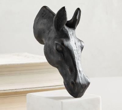 BRONZE HORSE AND MARBLE BOOKENDS