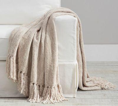 Chenille Hand Knotted Fringe Throw