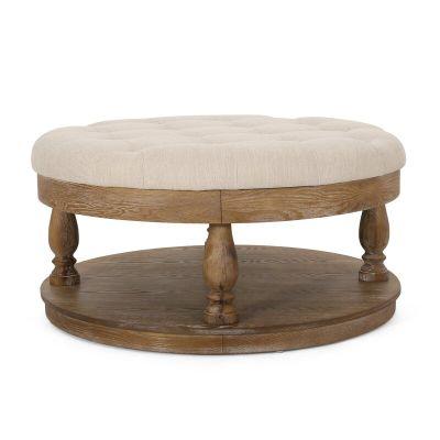 Tufted Round Cocktail Ottoman with Storage