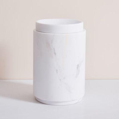 White Marbled Bath Accessories Tall Canister