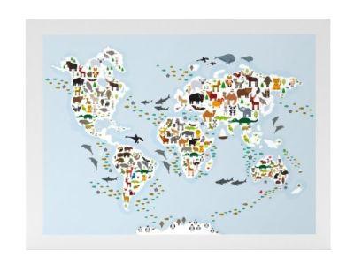 Cartoon animal world map Art Print Unframed
