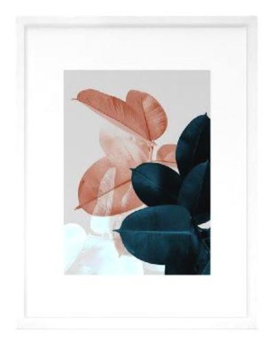 Blush And Blue Leaves Art Print With Frame 20''x26