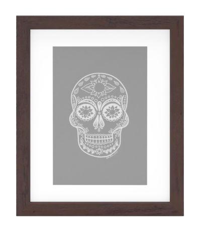 Grey Sugar Skull Art Print With Frame 10''X12''