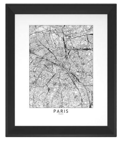 Paris White Map Art Print With Frame
