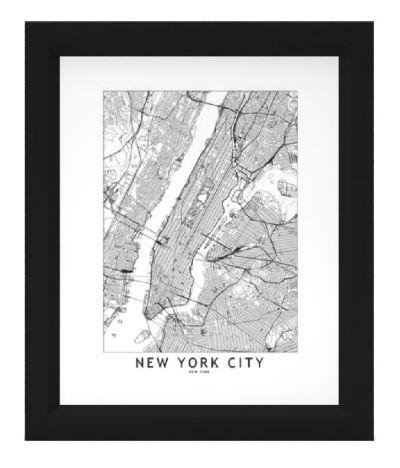 New York City White Map Art Print With Frame