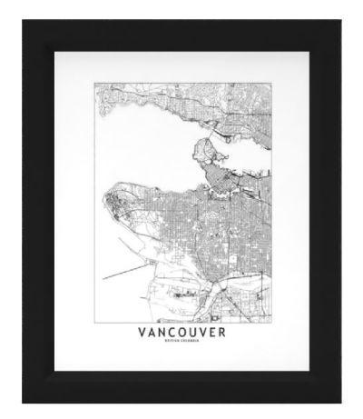 Vancouver White Map Art Print With Frame