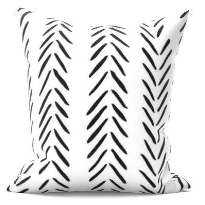 Black and White Herringbone Pattern Throw Pillow With Insert-16"x16"