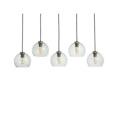 Arren Black Linear 5 Light Pendant with Clear Round Shades