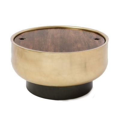 Drum Storage Coffee Table - Walnut/Antique Brass