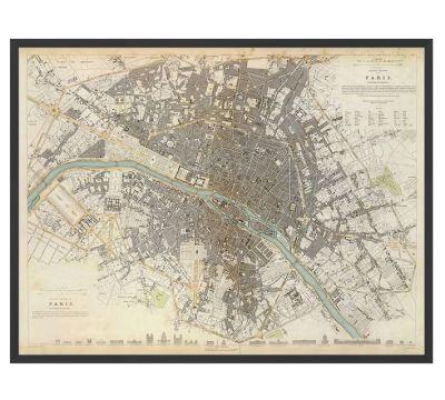 Vintage Inspired Paris Map With Frame-60.5"x40.5"