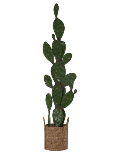 Artificial Cactus In Basket Green Brown